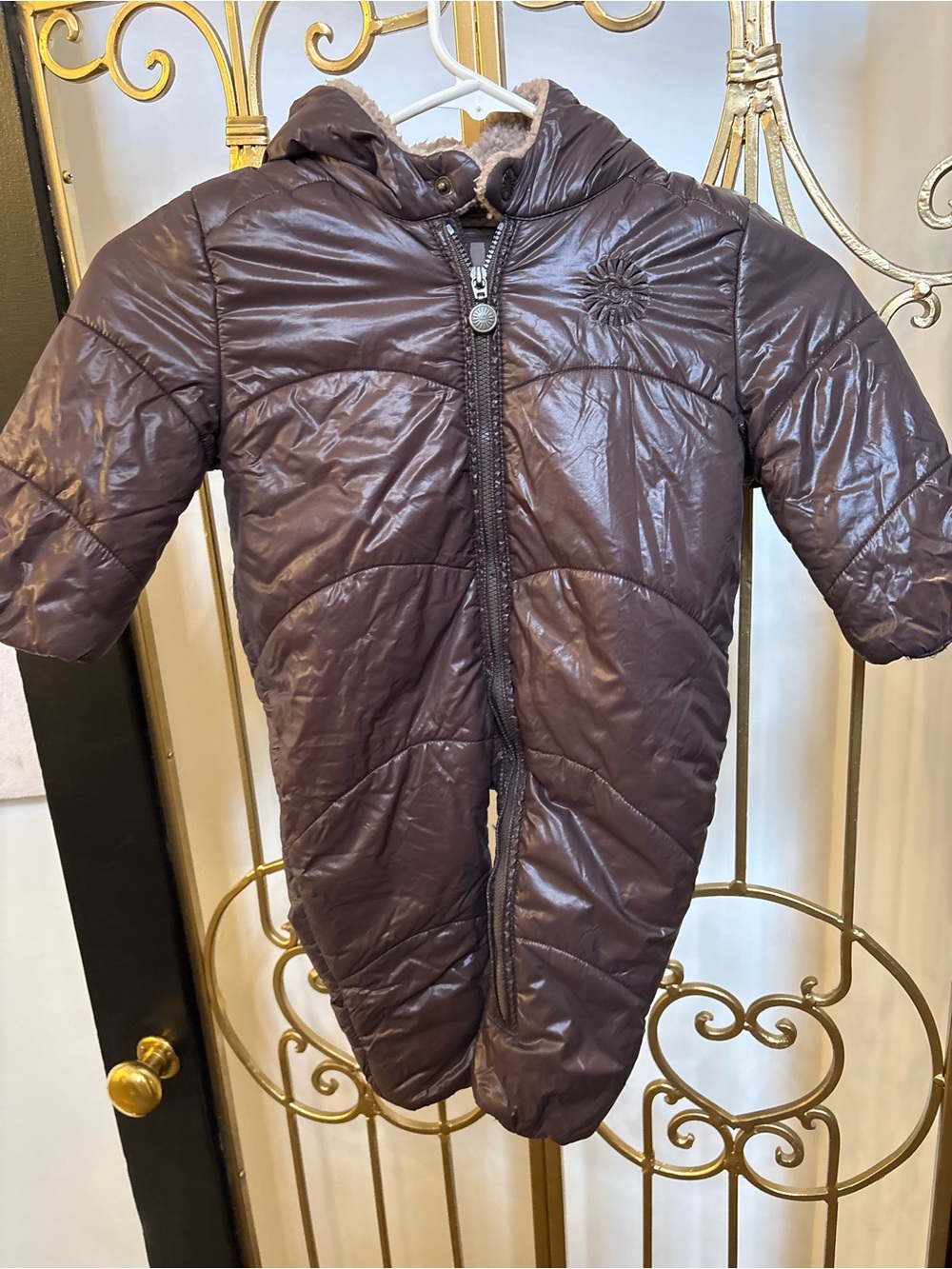Uggs Kids Brown puffer Quilted One-Piece Snowsuit with Hood 6-12 months ski snow